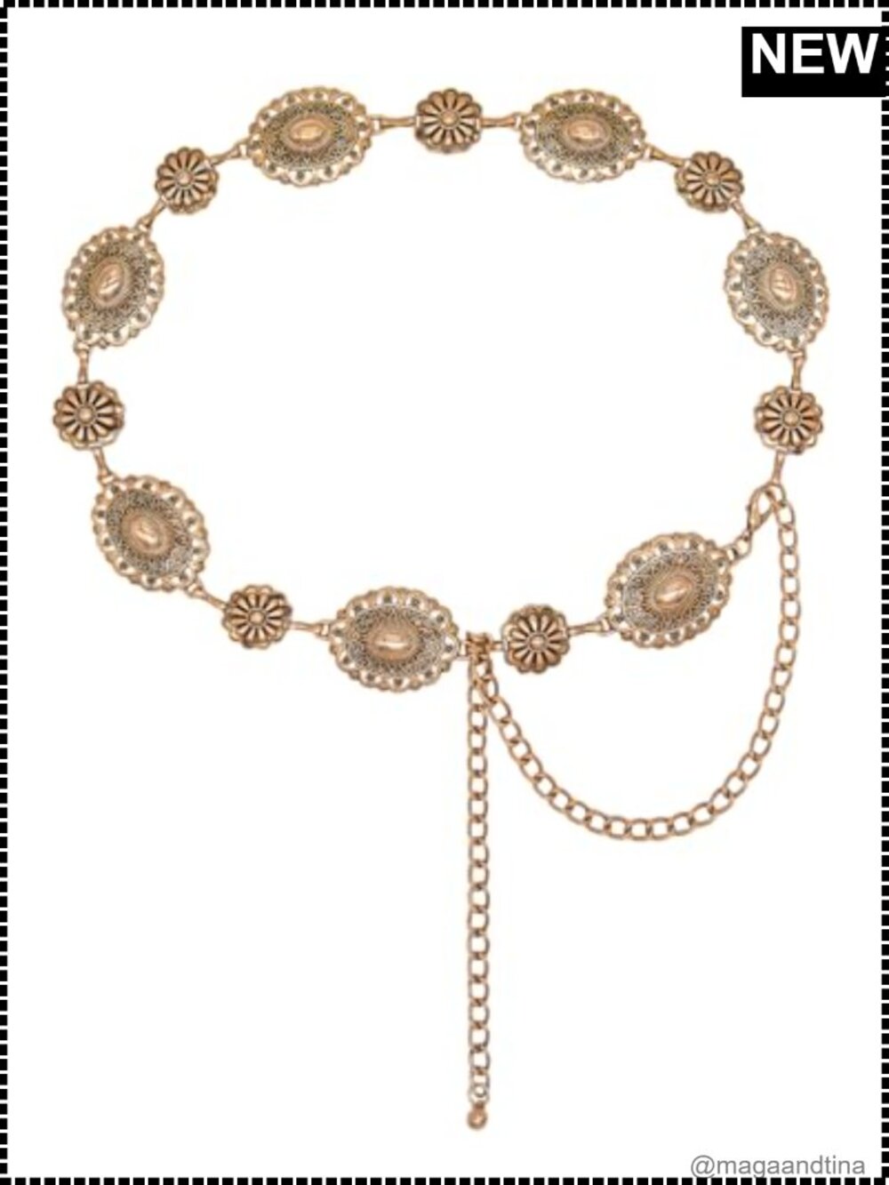 Western Concho Chain Belt Metal Gold Tone Women's Boho Cowgirl